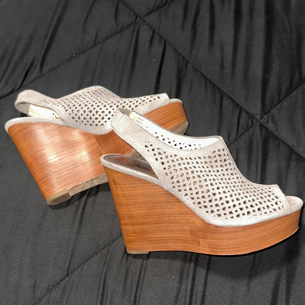 Coach Beige and Brown Wedge Sandals